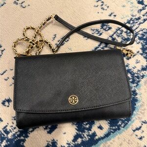 Tory Burch Black Crossbody Bag with Gold Chain